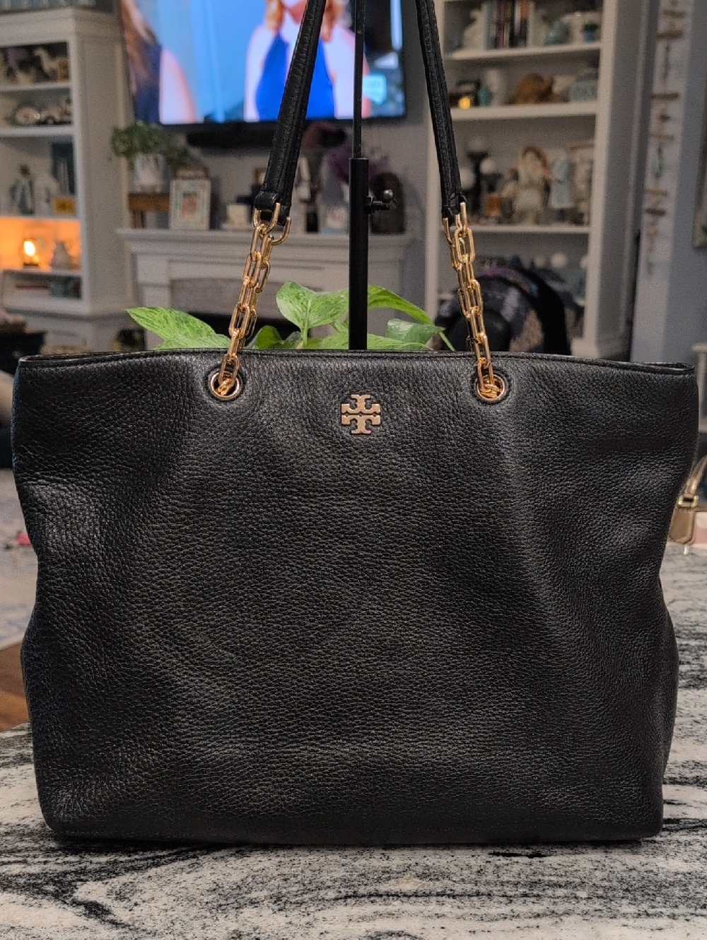 Tory Burch Harper Black Pebbled Leather Tote